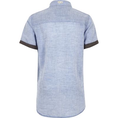 Boys blue linen short sleeve shirt